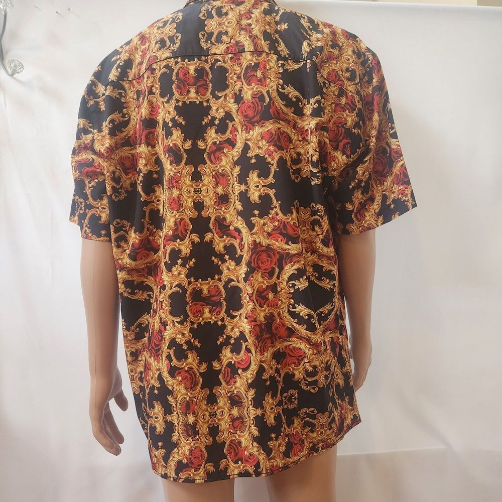 Baroque Gold By Drill Clothing Co. Gold And Red Roses Button Down Shirt 2XL - Picture 4 of 6